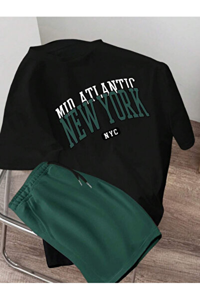 MOONBULL Unisex New York Printed Oversize T-Shirt-Shorts Set