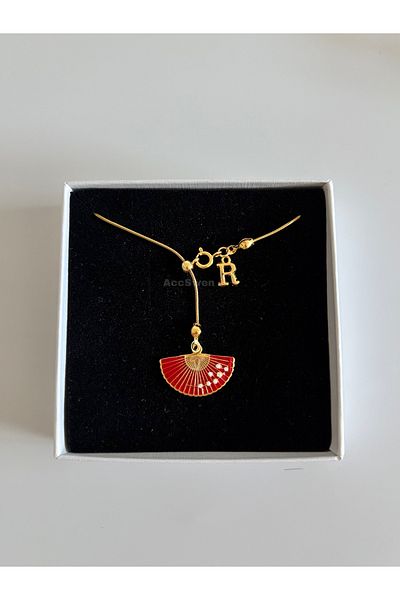 AccSWEN Fan Necklace Gold Color Enamel Stone Y Necklace Letter Low-Cut Necklace Gol