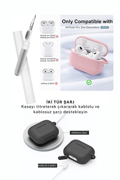PSGT Apple AirPods 4.Nesil Kılıf Kapak + Temizleme Kalemi ile Tam Koruyucu Silikon Kılıf , Ön LED Görünür