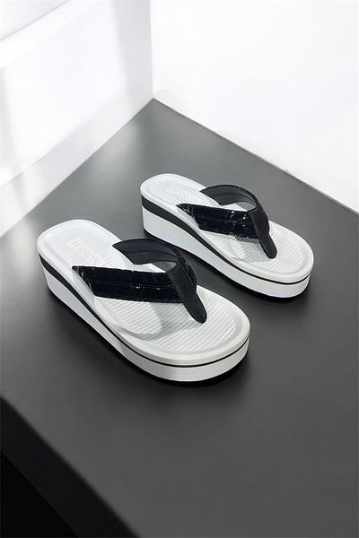 HANOX Pietra High Platform Heel Black Women's Flip Flops Beach Slippers Flip Flops (6.5) cm