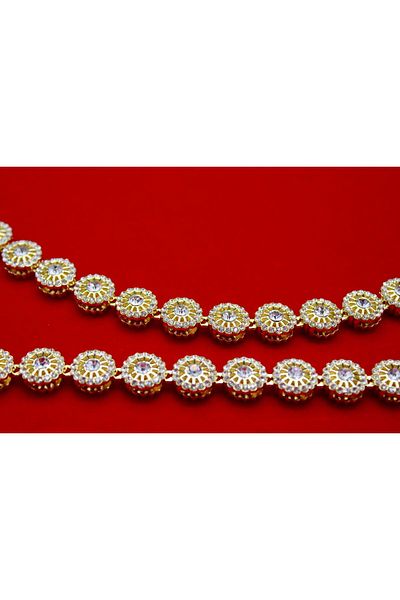Brand. Gold-Plated Crystal Jewelry Set – Necklace & Bracelet, Round Floral-Cut Stones, Elegant Design