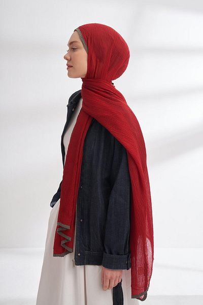 ARMANDA شال موسلين أحمر