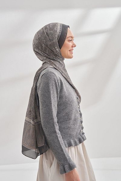 ARMANDA Ethnic Voile Vintage Pattern Shawl - Smoked