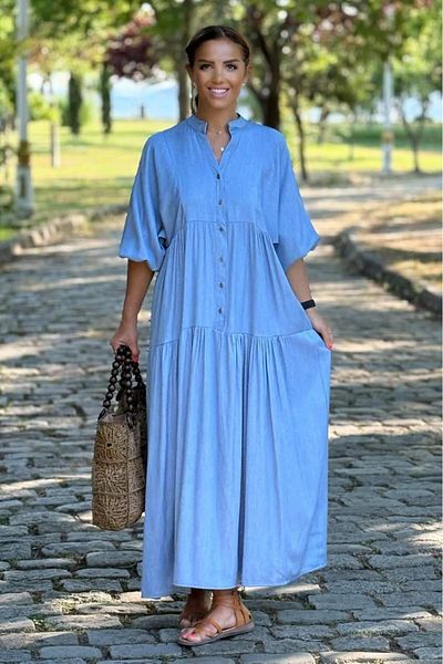 Nevin Kaya Moda Ice Blue Bohemian Φόρεμα