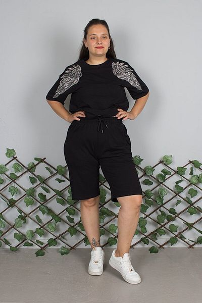 Truva XXL Large Size Combed Cotton Suit with Angel Wing Detail Shorts |   Striped Shorts – Comfortable and Stylish