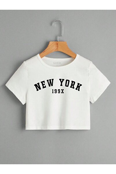 LAYORA "عكس روح نيويورك! أزياء الشارع مع تي شيرت أبيض قصير"