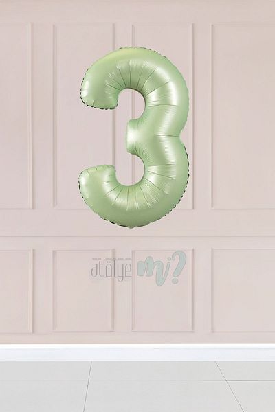 Atölye Mi 3 Retro Green Number Balloons 34 Inch 3 Years Old Balloon