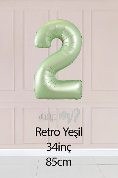 Atölye Mi 2 Retro Green Number Balloons 34 Inch 2 Year Old Balloon