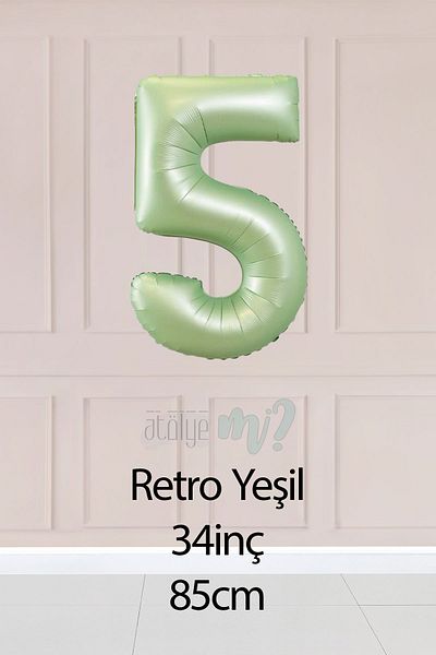 Atölye Mi 5 Retro Green Number Balloons 34 Inch 5 Years Old Balloon