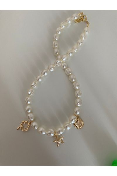Stoneday Gold Seashell Clover Star End Dangle Baroque Pearl Necklace