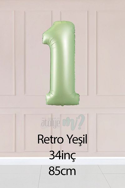 Atölye Mi 1 Retro Green Number Balloon 34 Inch 1 Year Old Balloon