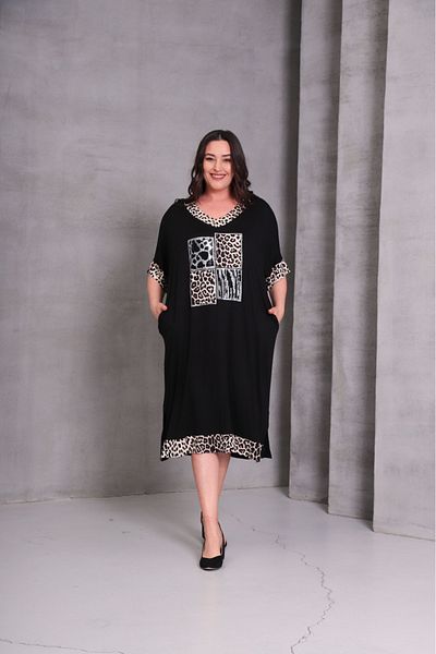 Esina Viscose Oversize Dress Leopard and Stone Detail