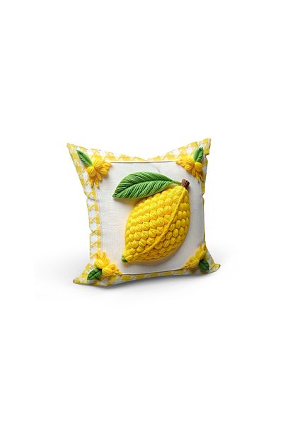 CANİLA Fruit Patterned Embroidery Displayed Summer Kirlent Cover. Hair-Free Durable Double-Sided Killet Case