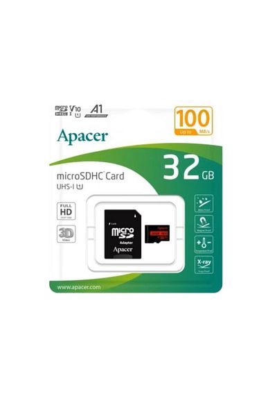 Apacer Card MicroSDXC 32 GB, UHS-I U1, V10, A1, Apacer, cu adaptor SD, până la 100 MB/s