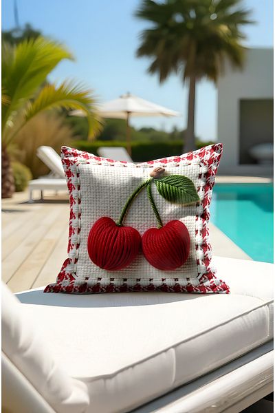 CANİLA Fruit Patterned Embroidery Displayed Summer Kirlent Cover. Hair-Free Durable Double-Sided Killet Case