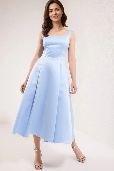 Trendyol Collection Rochie de seară elegantă din satin albastru deschis, rochie de absolvire de seară TPRAW25EL00040
