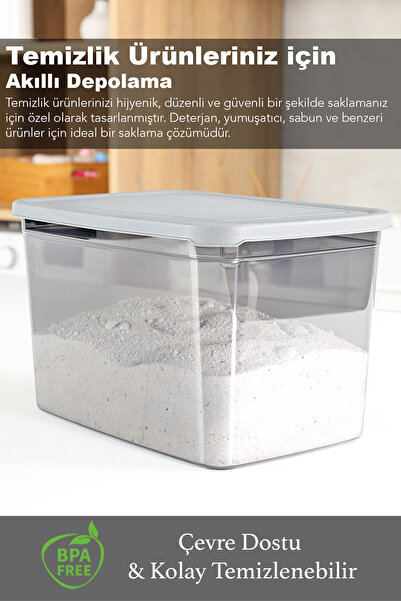 Meleni Home 5-Piece Mega Size Detergent Storage Box - Labeled Powder Tablet Detergent Box Anthracite 5.3 Liters