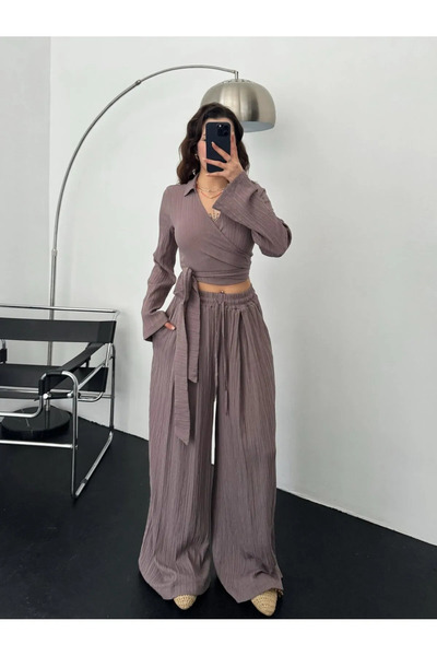 Narstorm Titanic Seersucker Design Plum Blouse Pants Set