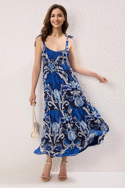Trendyol Collection Темно-синя спідниця з шалевим візерунком, що відкривається від талії Гіпелі шифонове ткане максі плаття для польотів TWOSS25EL00710