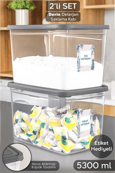 Meleni Home 2 Mega Size Detergent Storage Box - Bathroom Tablet Powder Detergent Box with Label 5.3 Liter Transparent