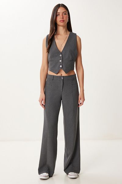 Happiness İstanbul Women's Anthracite Woven Vest Pants Suit Fn03463