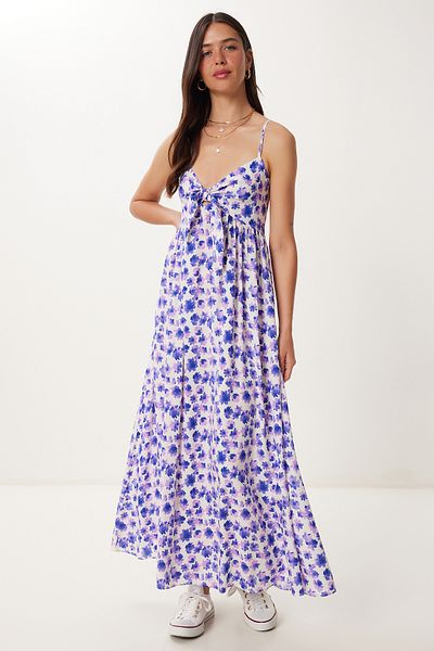 Happiness İstanbul Rochie de vară din viscoză cu model mov cu bretele FG00043