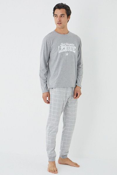 Trendyol Collection Gray Regular Fit Plaid Knitted Pajama Set Tmnaw25Pt00063
