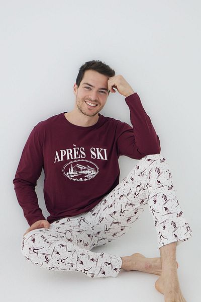 Trendyol Collection Σετ πλεκτές πιτζάμες με αθλητικό θέμα μπορντό κανονική εφαρμογή TMNAW25PT00069