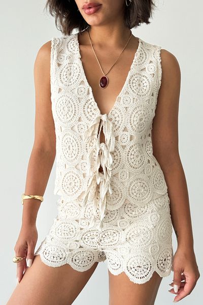 Trendyol Collection Beige Crochet Lined Mini Shorts & Bermuda Twoss25Sr00231