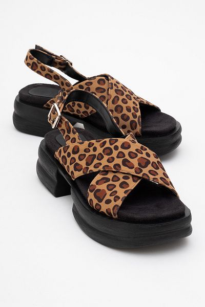 LuviShoes Dámské sandály LUNGO černožluté se vzorem - zkřížené páskové tlustá podrážka