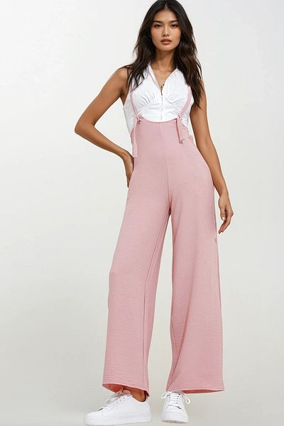 Trend Alaçatı Stili Women's Pink Adjustable Strap Hidden Zipper Double Pocket Salopet ALC-X11979