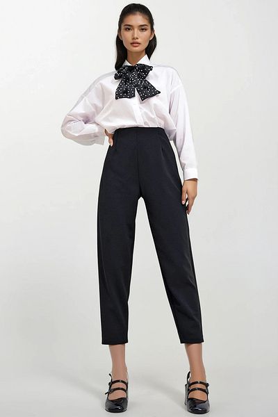 Trend Alaçatı Stili Czarne spodnie z wysokim stanem i krepą - CollareD and FlowY ALC-X12561