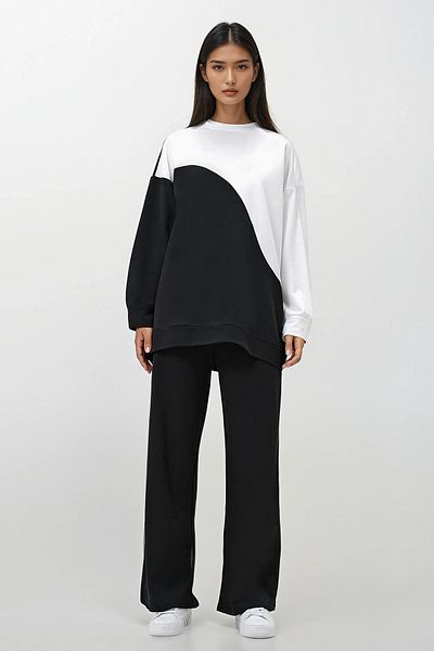 Trend Alaçatı Stili Women's Black Crew Neck Color Block Two Thread Bottom-Top Suit Alc-X12888