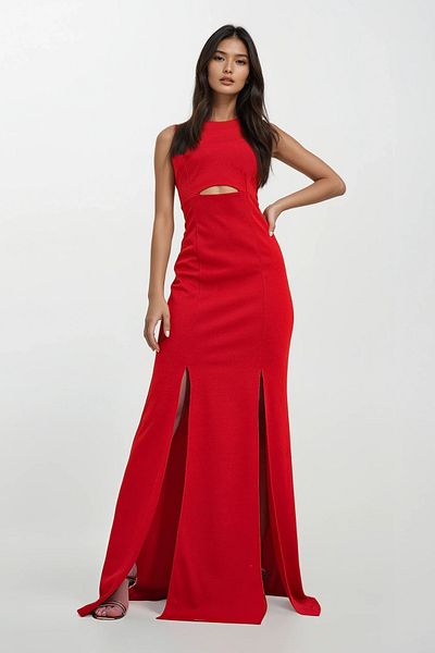 Trend Alaçatı Stili Red Women's Homecoming Dress - Adjustable Strap, Out Cut Cut and Slit ALC-X12269