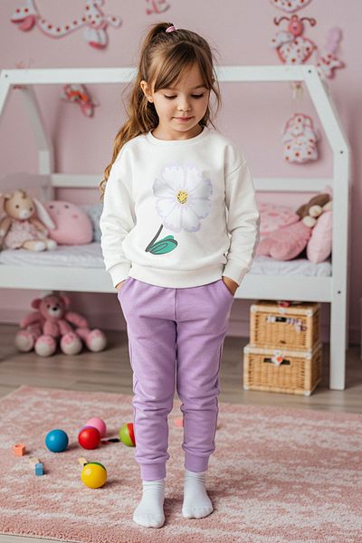 TRENDYOLKIDS Ecru női gyerek virágos kötött alsó-felső szett TKDAW25AU00161