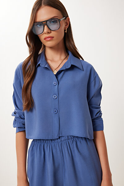 Happiness İstanbul Women's Indigo Blue Modal Shirt Pants Suit Bv00158