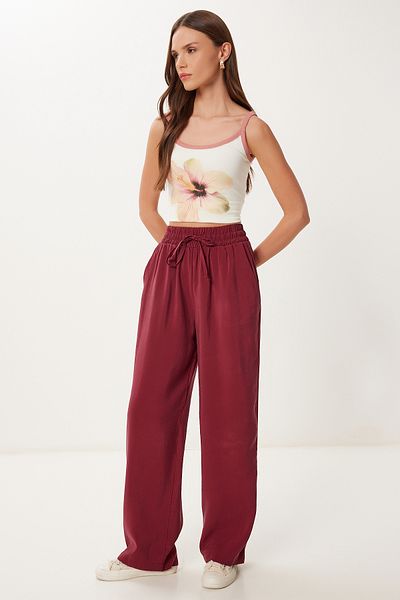 Happiness İstanbul Women's Burgundy Wide Leg Summer Modal Trousers Bv00157