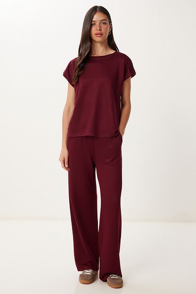 Happiness İstanbul Women's Burgundy Padded Basic Flexible Knitted Bottom-Top Set Zv00334