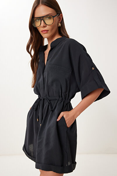 Happiness İstanbul Women's Black Pocket Short Modal Jumpsuit Bv00153