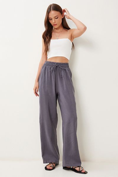 Happiness İstanbul Women's Anthracite Wide Leg Summer Modal Trousers Bv00157