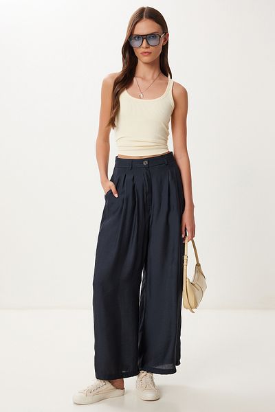 Happiness İstanbul Women's Navy Blue Modal Palazzo Pants Bv00156