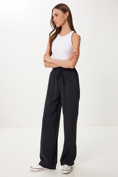 Happiness İstanbul Women's Black Wide Leg Summer Modal Trousers Bv00157