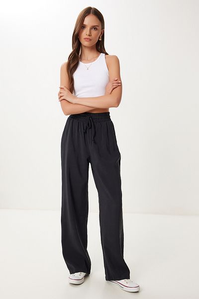 Happiness İstanbul Women's Black Wide Leg Summer Modal Trousers Bv00157