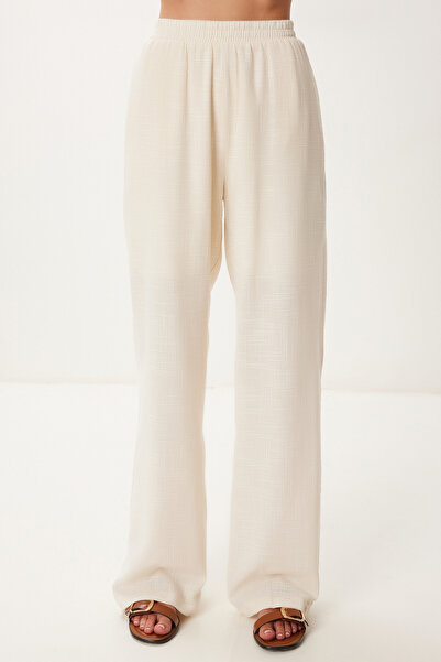 Happiness İstanbul Women's Cream Linen Blouse Pants Suit Bv00160