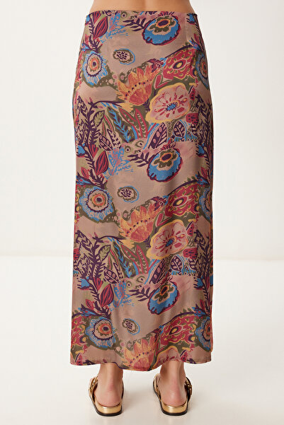 Happiness İstanbul Γυναικεία Midi φούστα με ροζ μοτίβο βιζόν MP00035