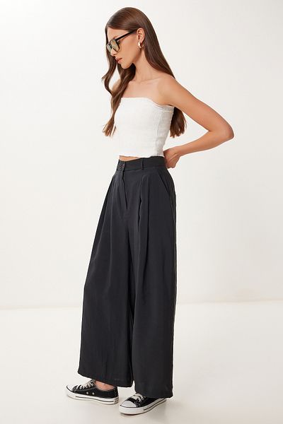 Happiness İstanbul Women's Black Modal Palazzo Pants Bv00156