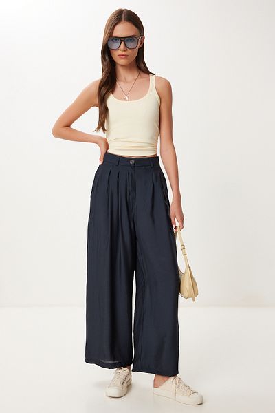 Happiness İstanbul Women's Navy Blue Modal Palazzo Pants Bv00156