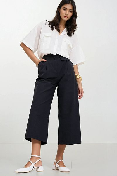 Trend Alaçatı Stili Women's Black Double Pocket Palazzo Woven Trousers Alc-X11717
