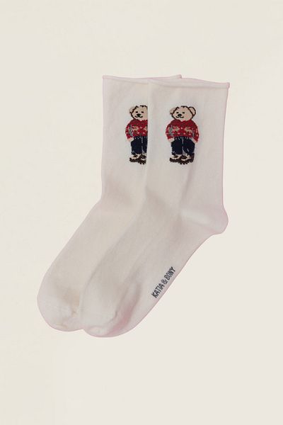 Katia&Bony Women's Teddy Patterned Elastic Modal Socks Ecru