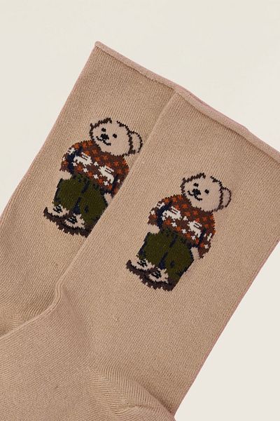 Katia&Bony Γυναικείες κάλτσες με μοτίβο Teddy χωρίς ελαστικό Modal Socket Ανοιχτό καφέ
